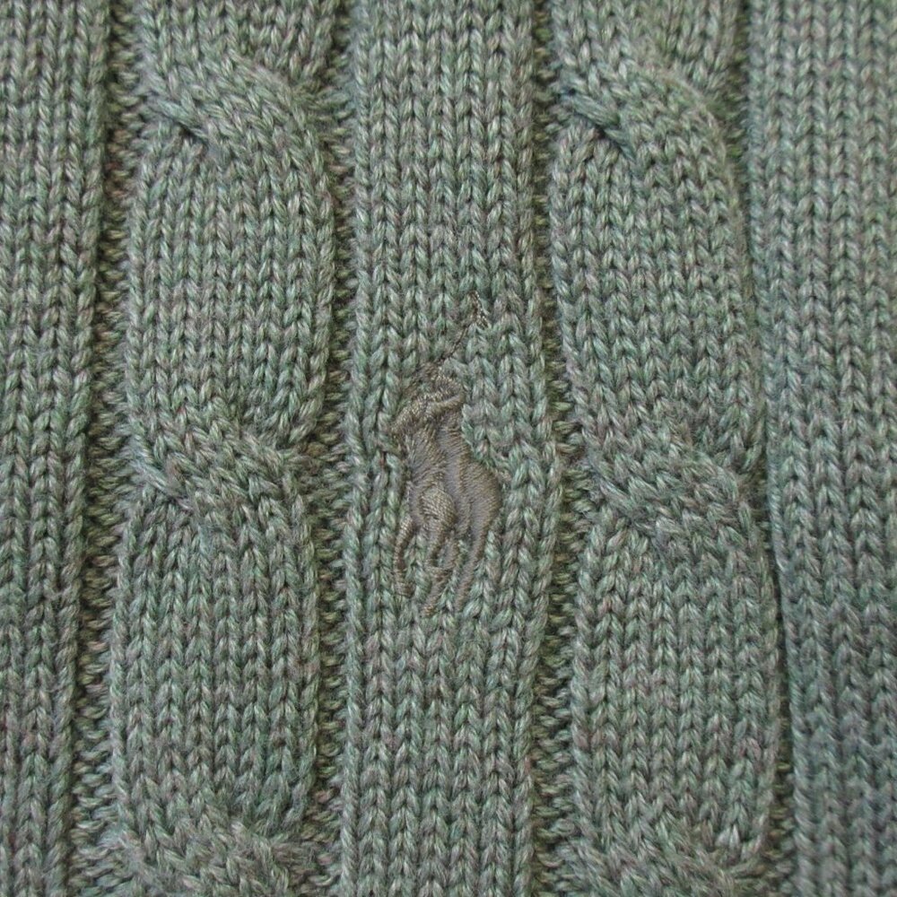 NWT Polo Ralph Lauren Cable-Knit Cotton Crewneck in Grey Green Heather Sweater M - Picture 5 of 6